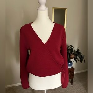 Madewell Texture & Thread Crimson Red Long Sleeve Crepe Wrap Top Size M